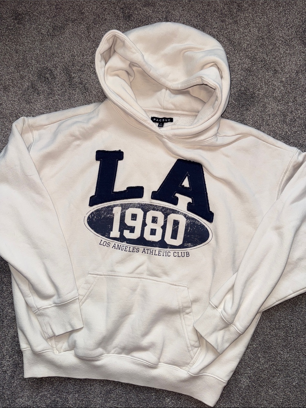 PacSun Woman's White and Navy LA 1980 Pullover Hoodie
